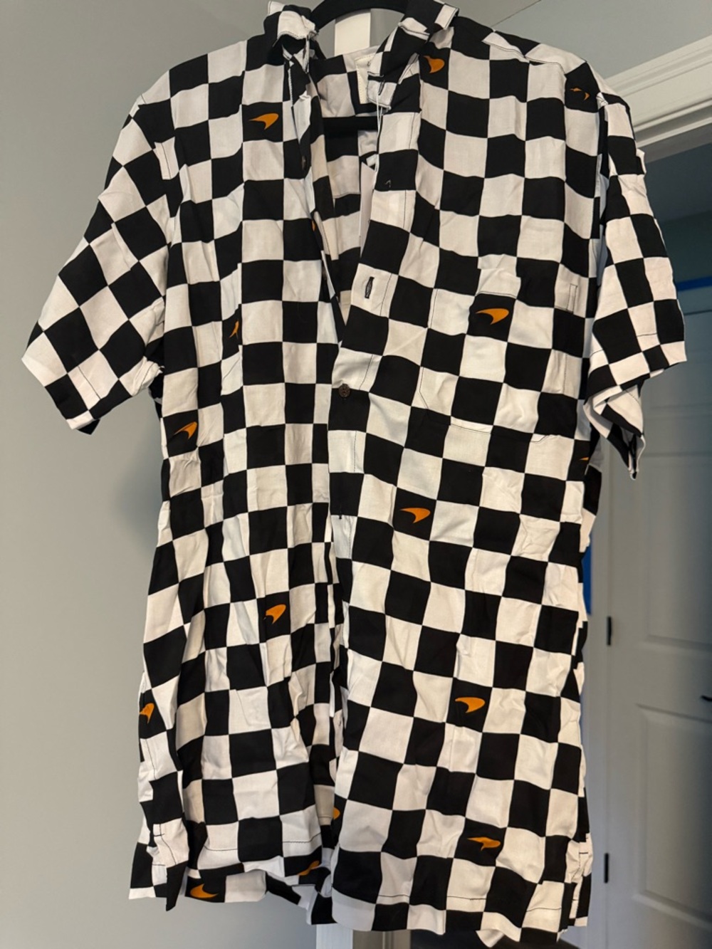 Kenny Flowers Black & White Check Short-Sleeve Shirt with Orange Accents